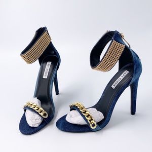 Denim heels with Gold rhinestone strap adorable